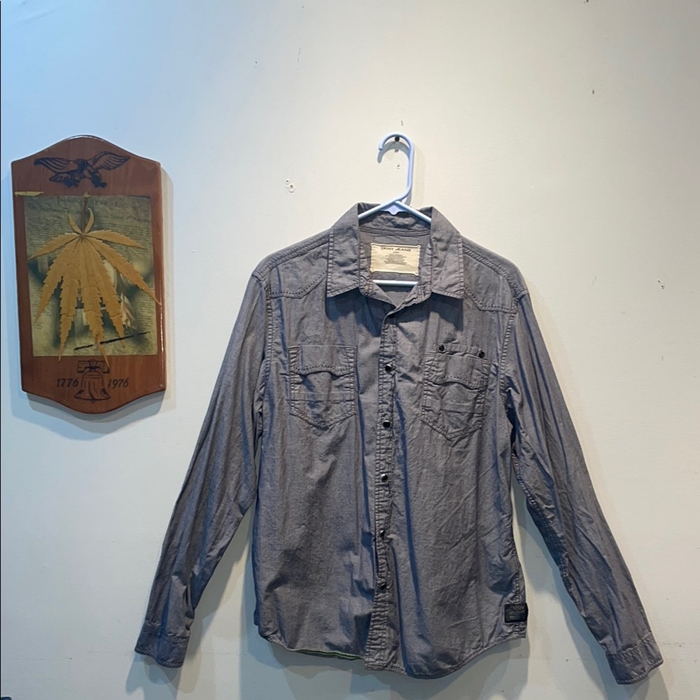 Men's DKNY Grayish Blue Snap Button Down | Size Large